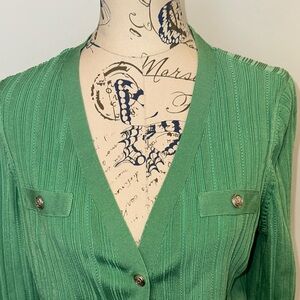 White House Black Market Green Cardigan with Button Accents